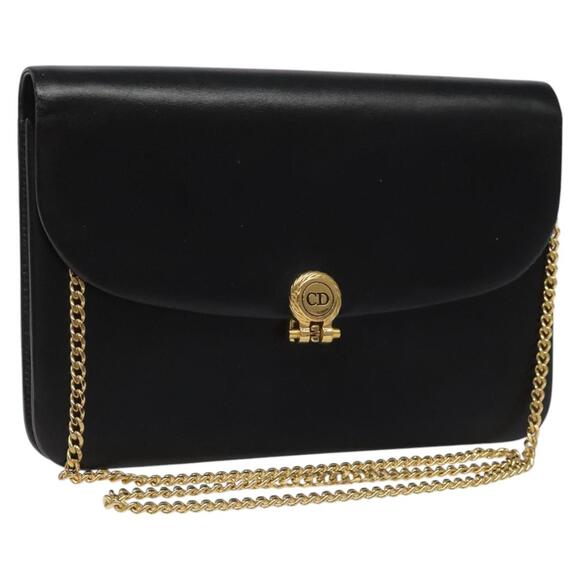 DIOR Chain Shoulder Bag Leather Black Gold - Picture 1 of 16